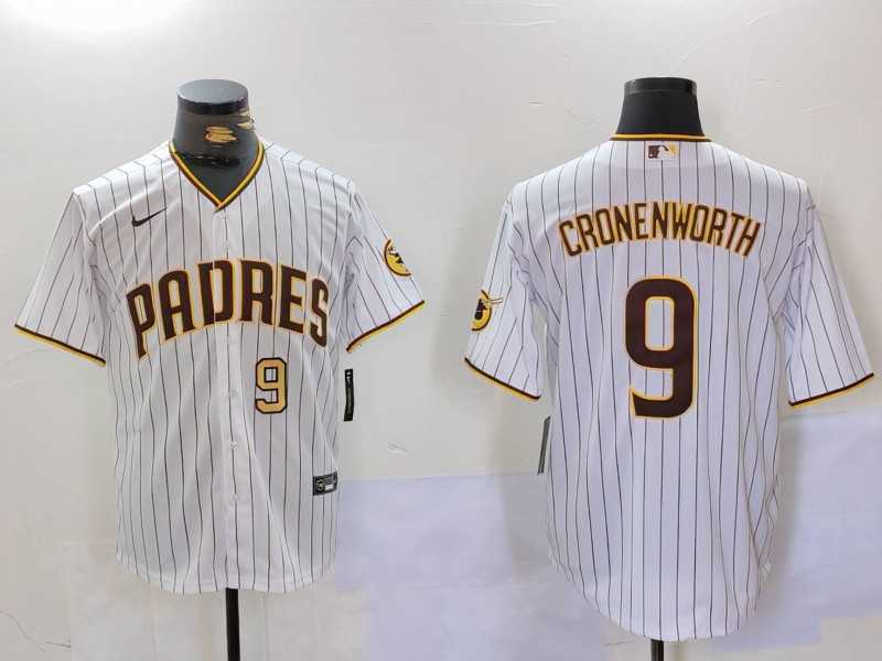 Men%27s San Diego Padres #9 Jake Cronenworth White Team Logo Stitched MLB Cool Base Nike Jerseys
